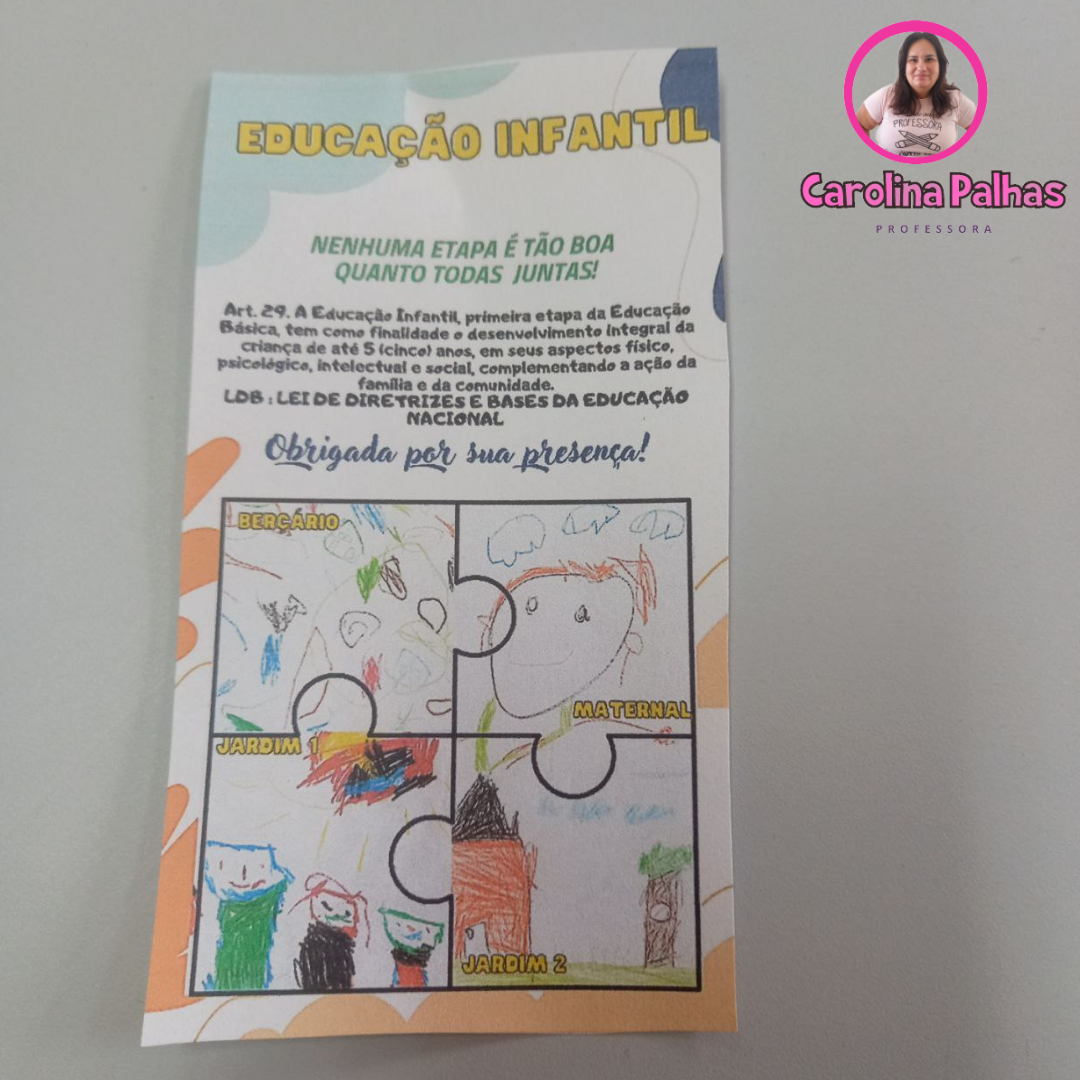 Cartão lembrança para reunião de pais da Educação Infantil - Professora  Carolina Palhas