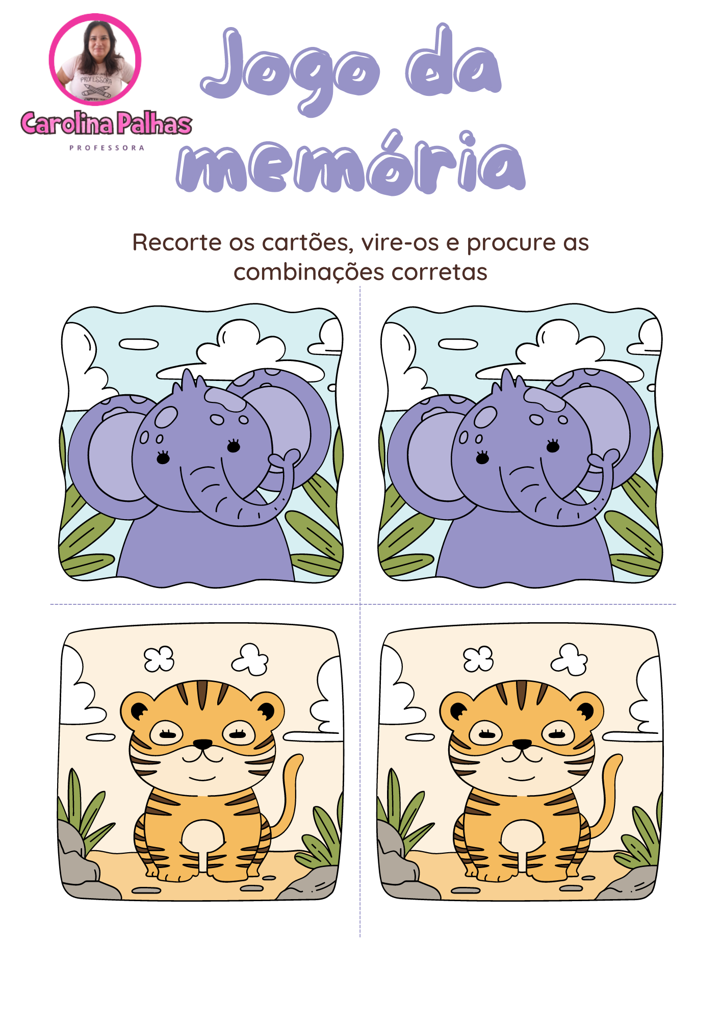 Jogo de memória de animais para imprimir e colorir