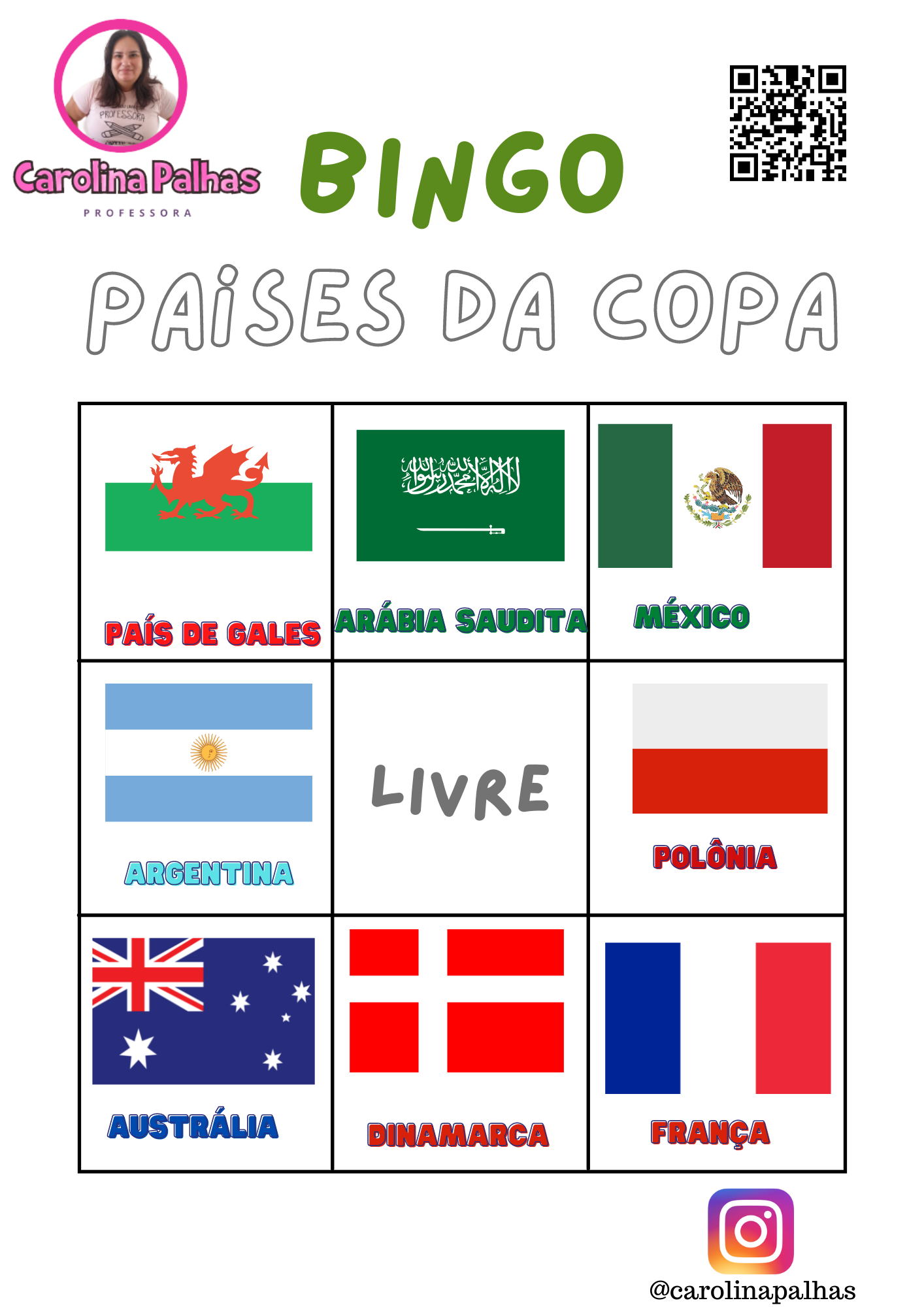 Jogo da memória países da Copa do Mundo 2022 - Professora Carolina