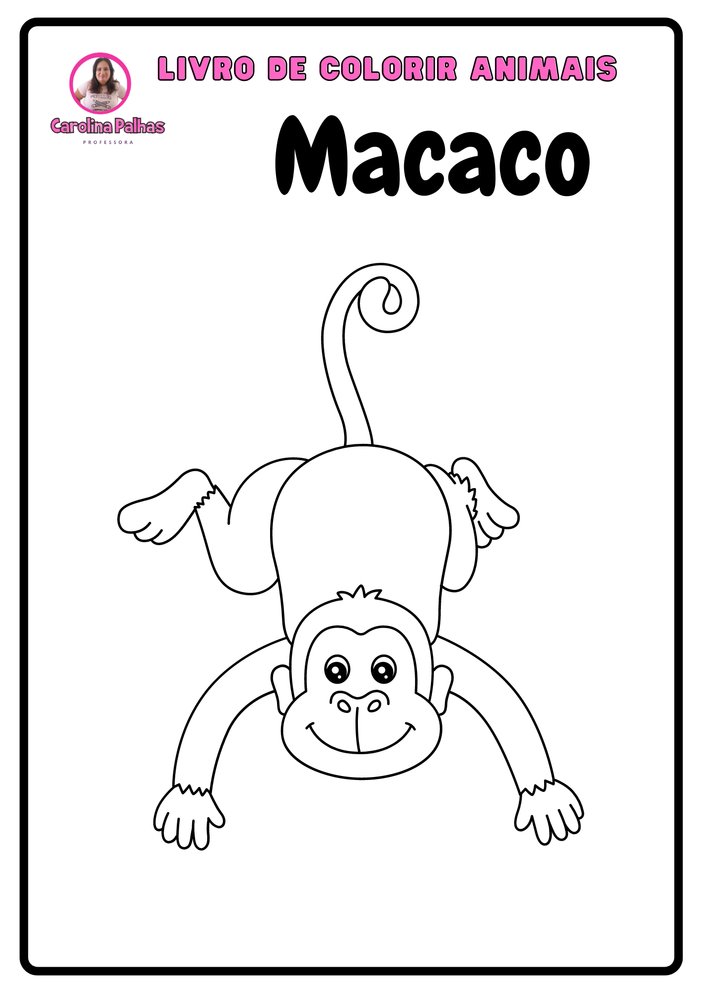Desenho para Colorir – Animais - Macaco - Aula Pronta