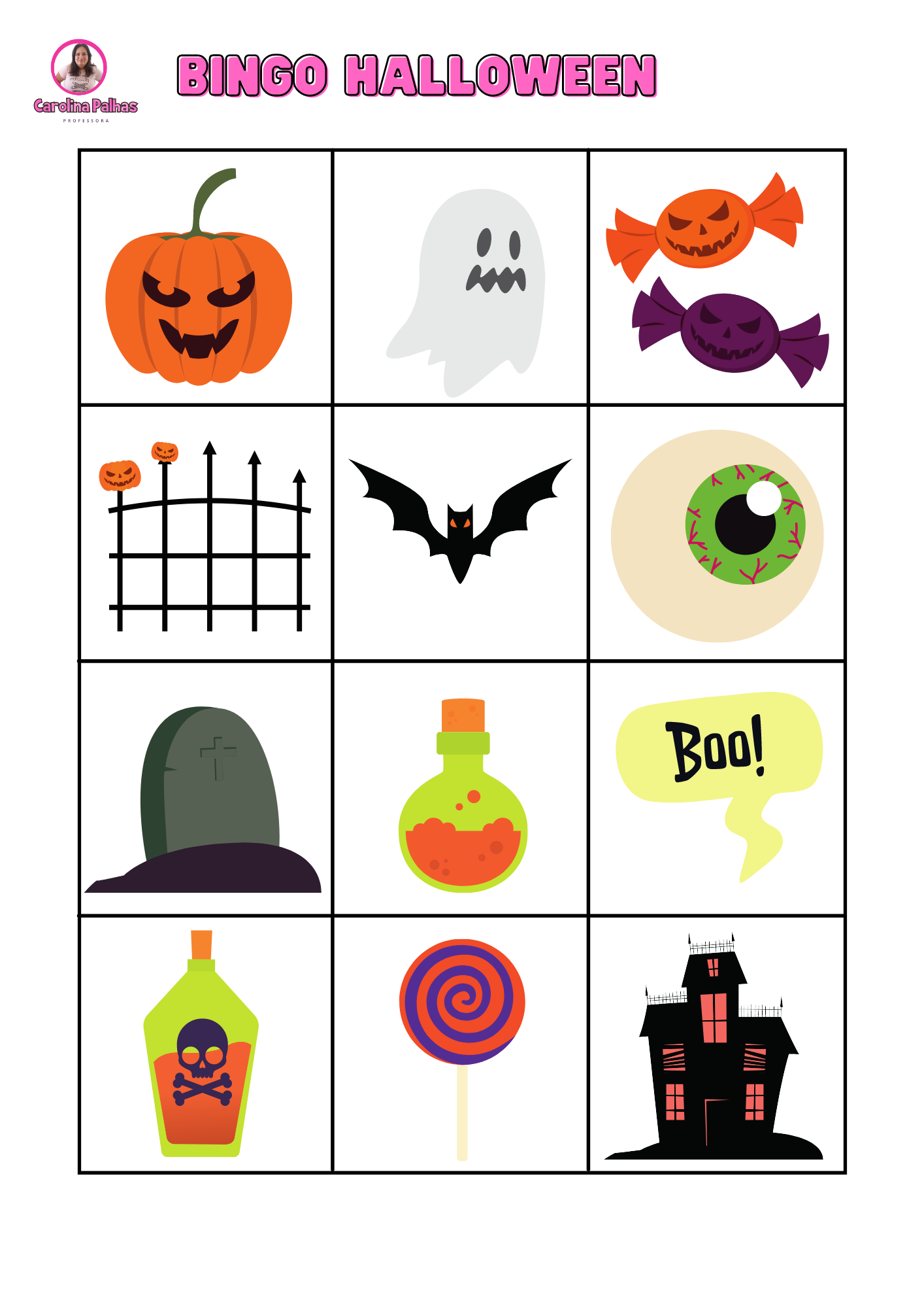 Bingo Halloween - Professora Carolina Palhas