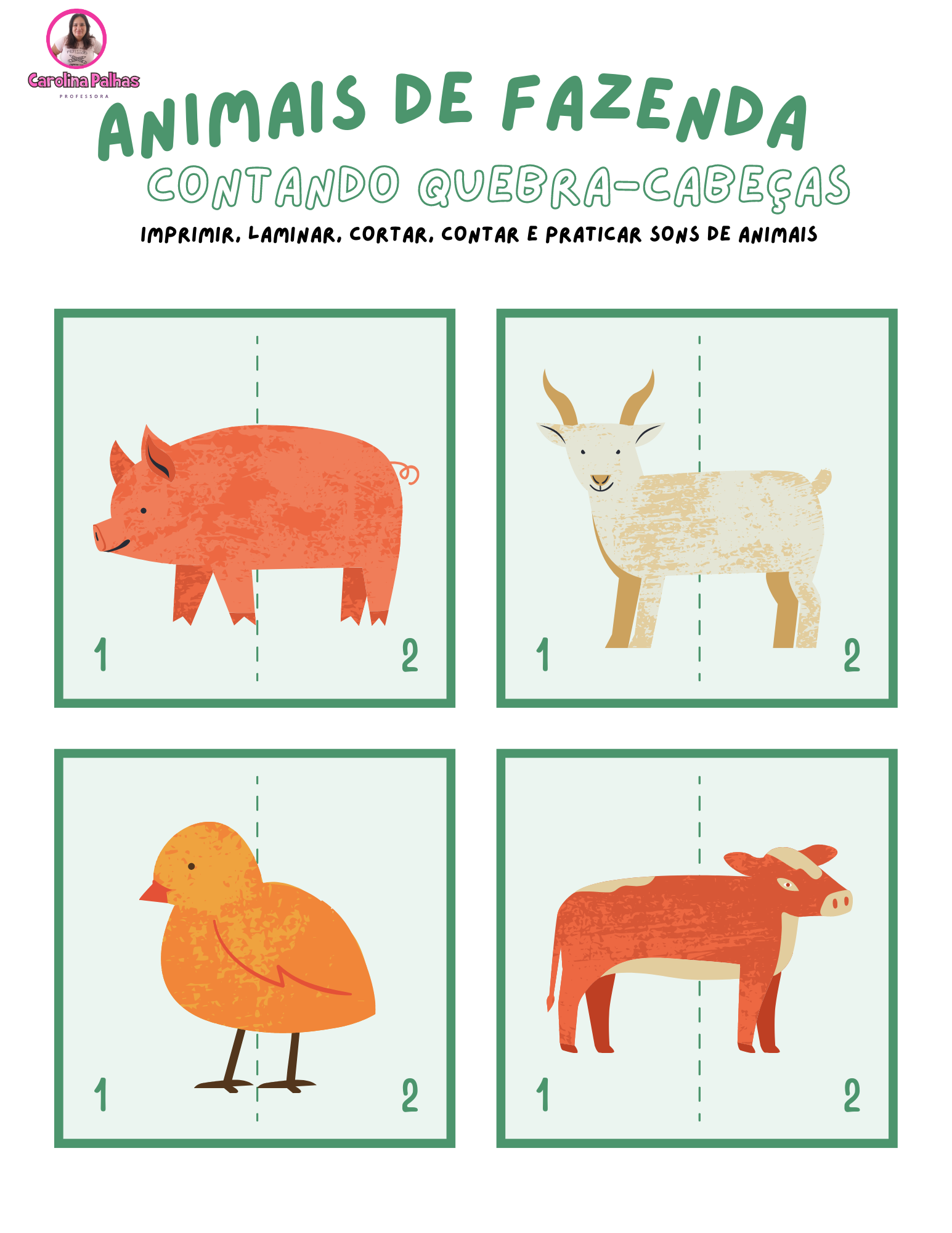 Jogo educativo grátis: quebra-cabeça de animais para imprimir e