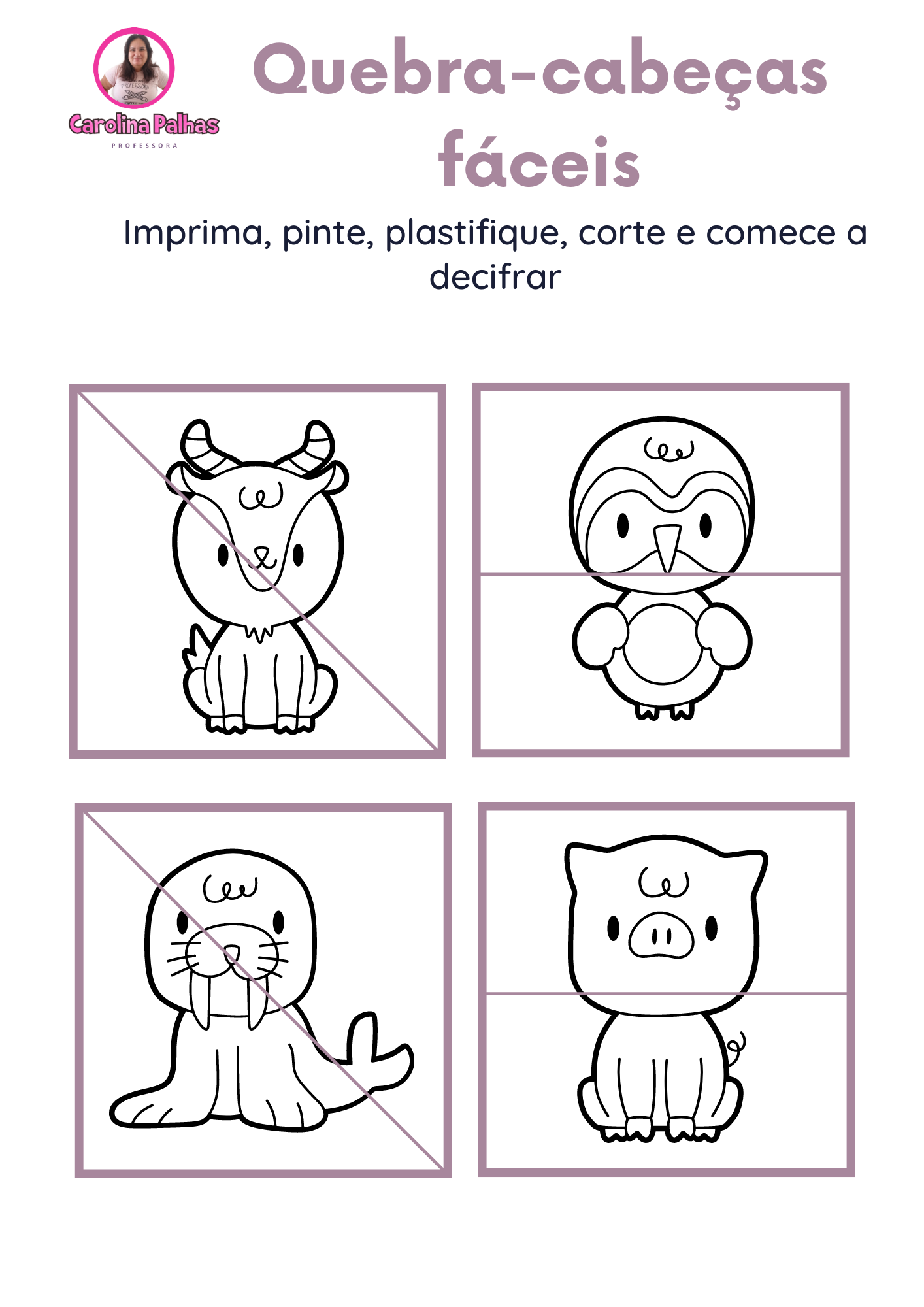 Jogo educativo grátis: quebra-cabeça de animais para imprimir e