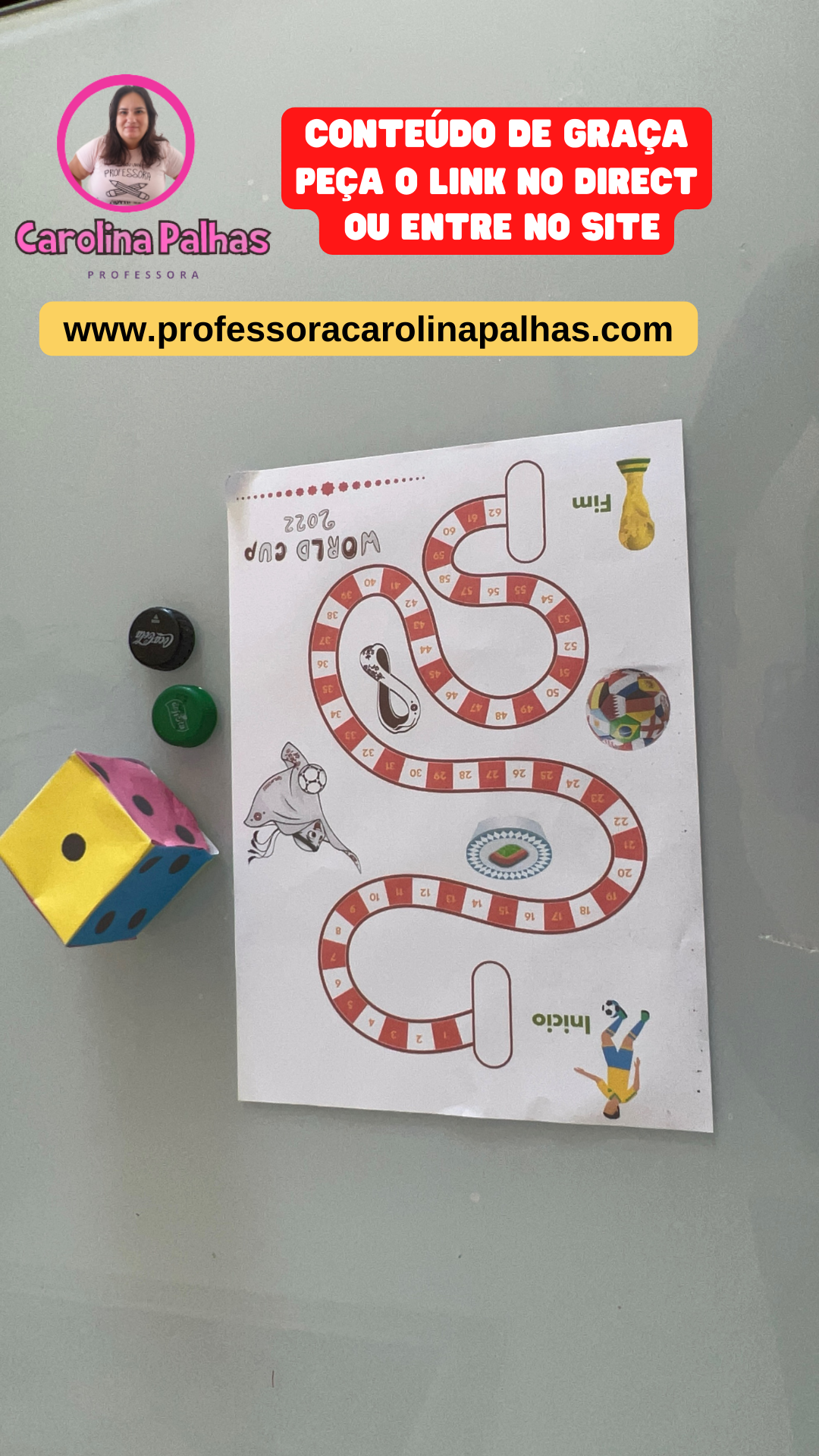 Atividade Jogo de Tabuleiro com o tema Copa do Mundo - Professora Carolina  Palhas