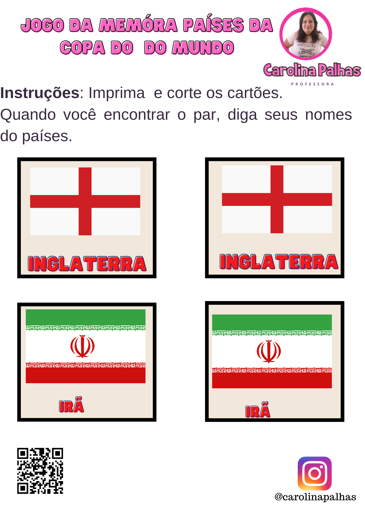 Jogo da memória países da Copa do Mundo 2022 - Professora Carolina