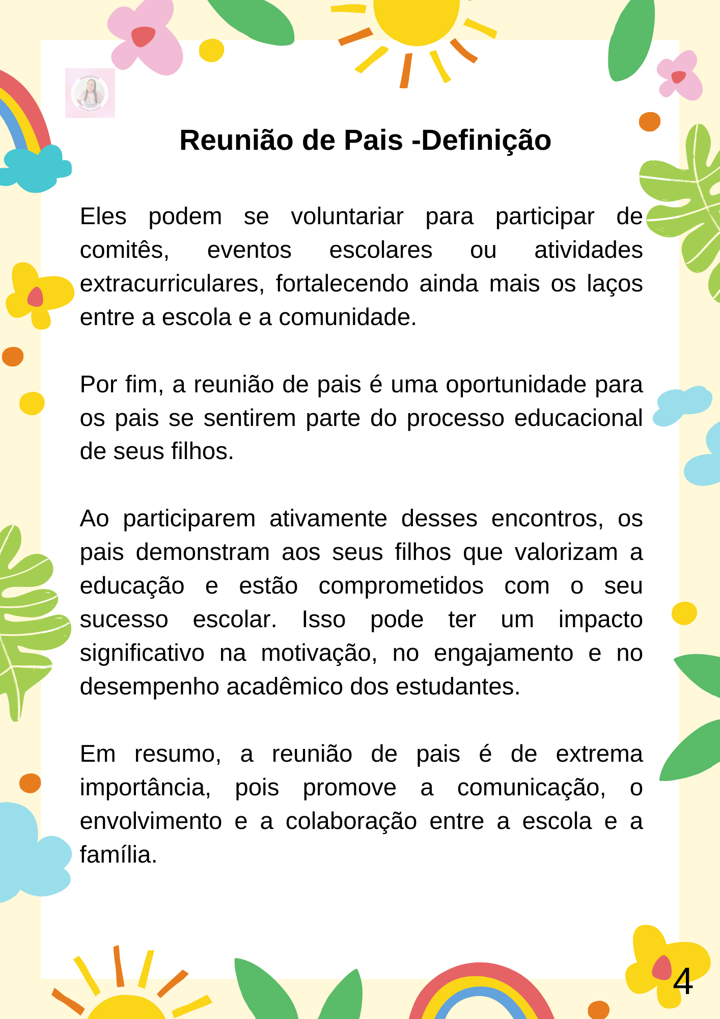 Familia e escola, Texto sobre educação, Reuniões de professores