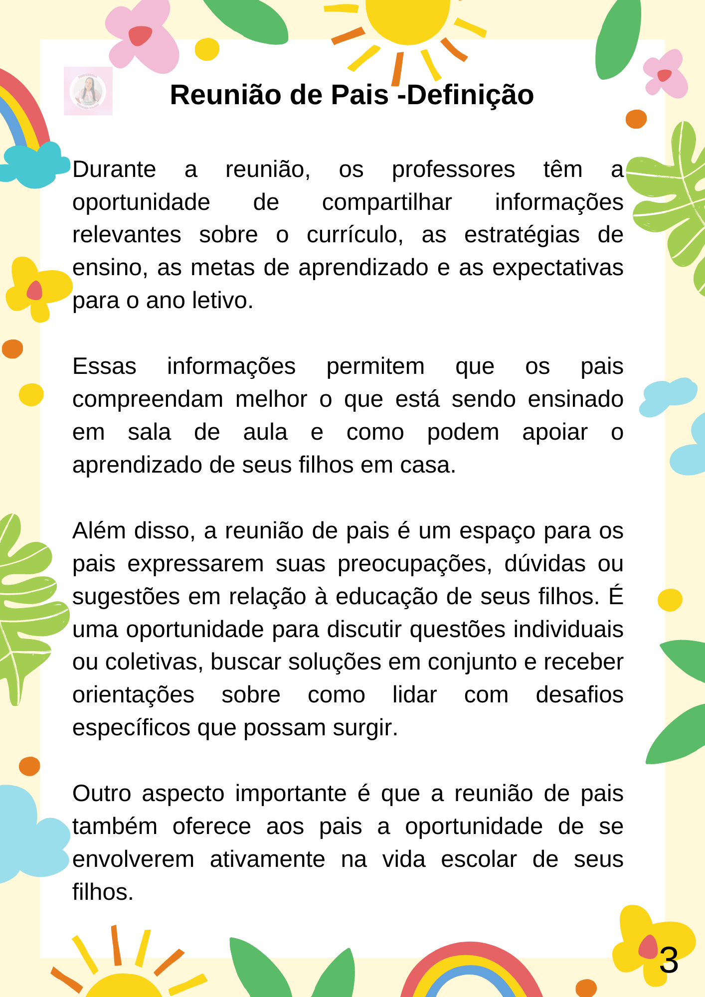 Familia e escola, Texto sobre educação, Reuniões de professores