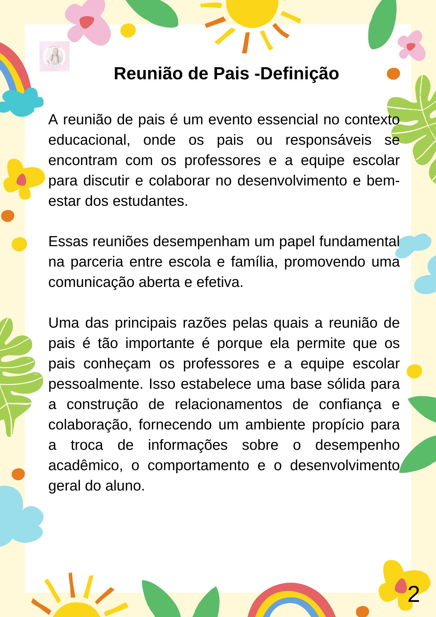 Familia e escola, Texto sobre educação, Reuniões de professores