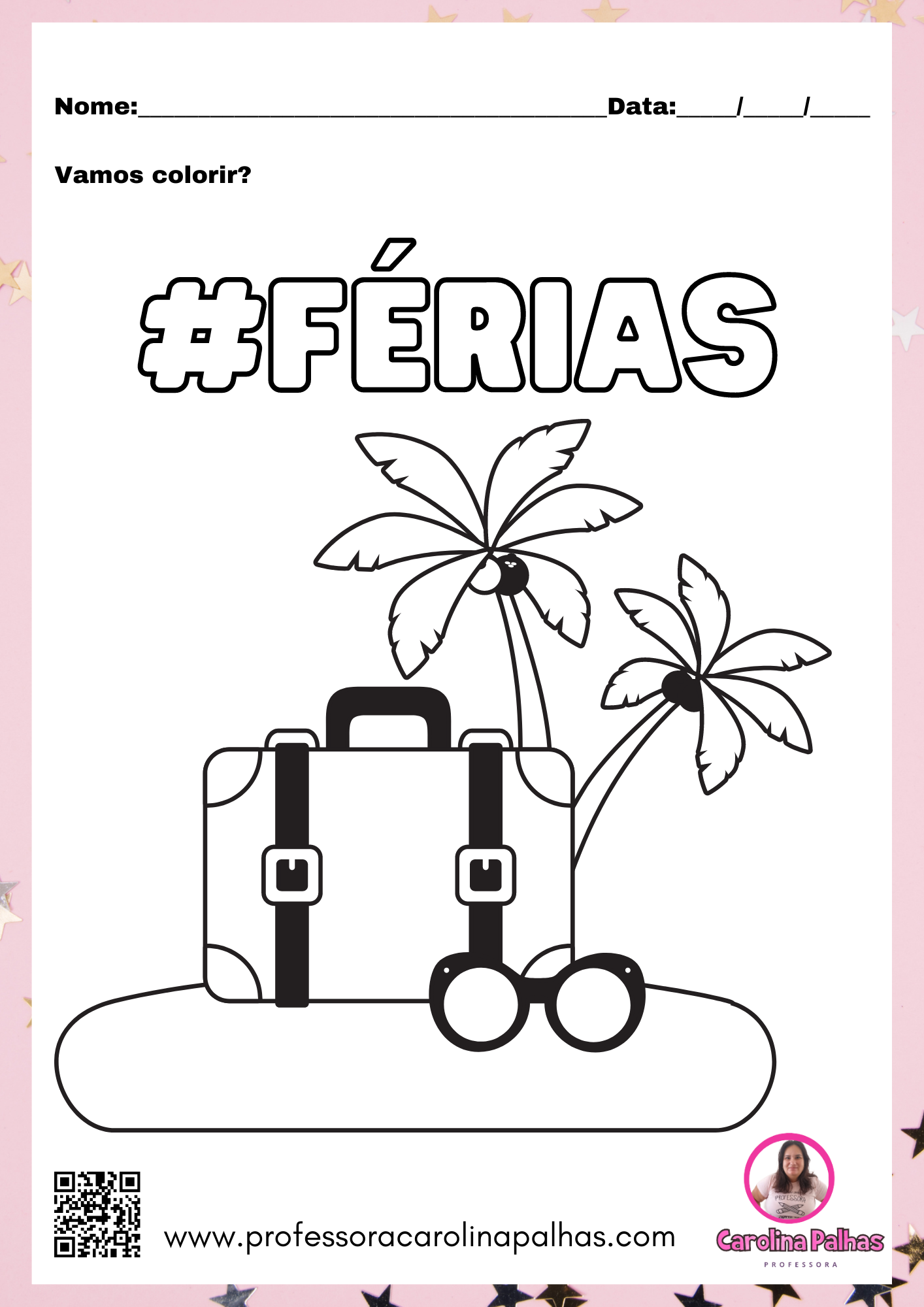 Desenho Para Colorir Com O Tema #férias - Professora Carolina Palhas