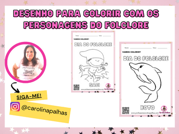 Desenho para colorir com tem personagens do folclore - Professora Carolina  Palhas