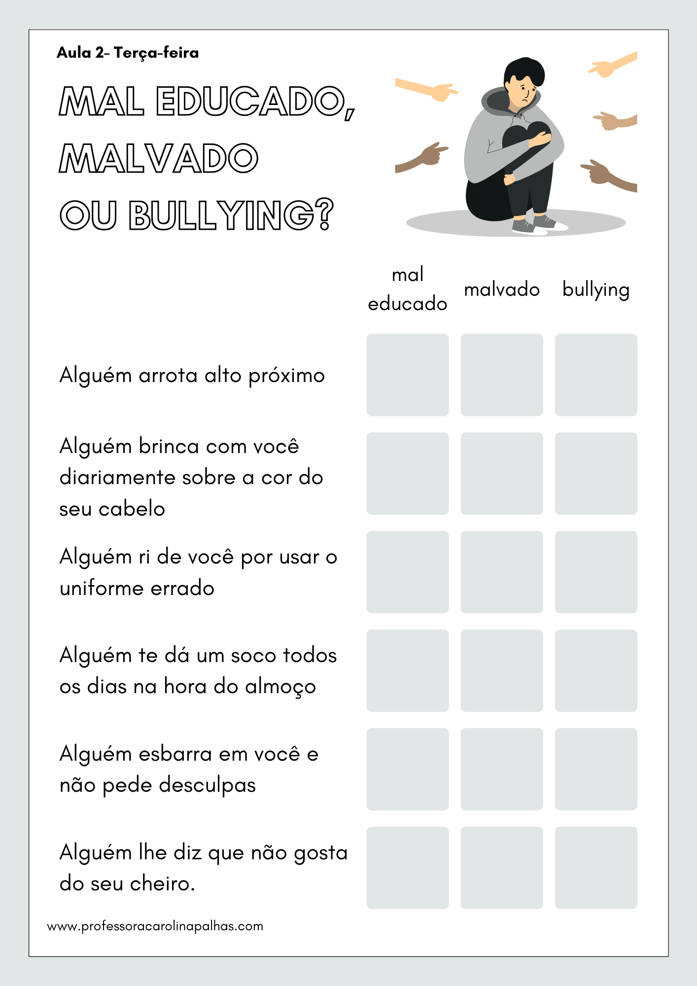 Sequência De Atividade Sobre O Bullying | Sequência Diádica ...