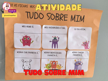 Atividade tudo sobre mim - Professora Carolina Palhas