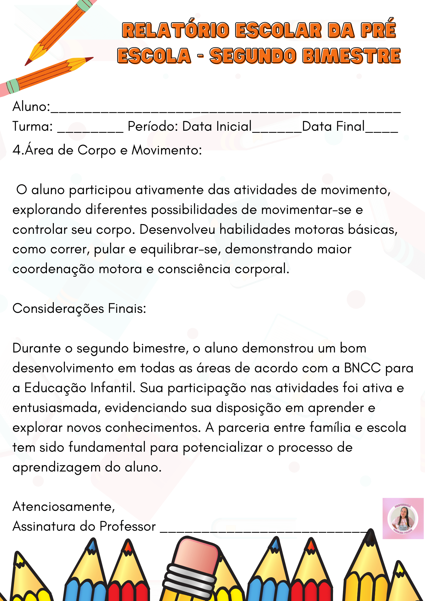 Modelos De Relatórios Do O Segundo Bimestre Para O Berçário E Pré ...